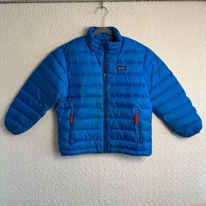 Patagonia Boys Duckdown‎ Blue and Orange Puffer Jacket Winter Coat Size 8